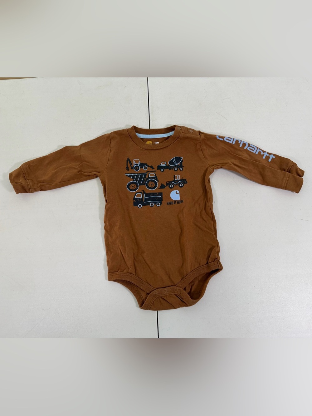 Carhartt Shirt Size 12 Months Brown Long Sleeve Bodysuit Snap Hard At work